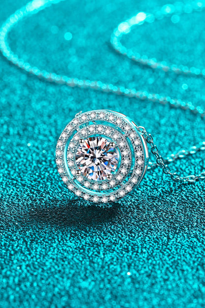 Moissanite Round Pendant Rhodium-Plated Necklace