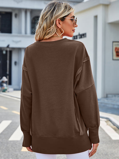 Lovelet Exposed Seam High-Low Round Neck Sweatshirt