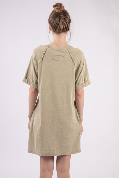 VERY J Washed Round Neck Mini Tee Dress