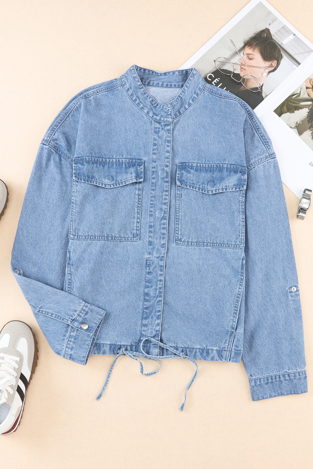 Snap Down Long Sleeve Denim Top