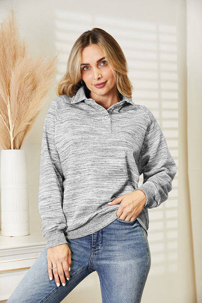 Ninexis Full Size Quarter-Button Collared Sweatshirt