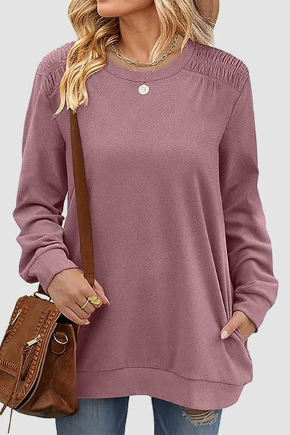 Ruched Round Neck Sweatshirt