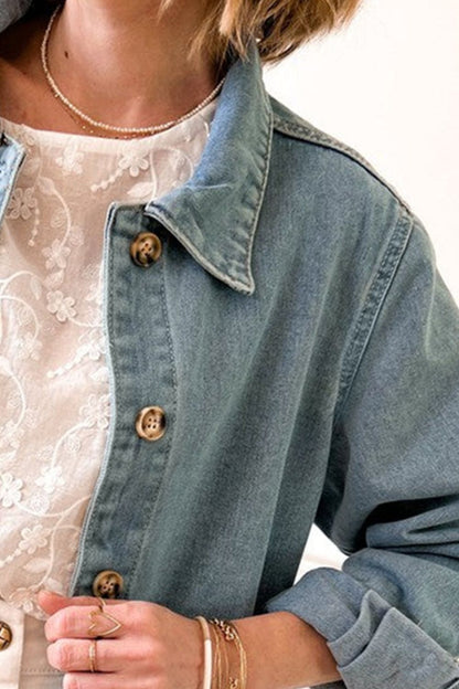 Pocketed Button Up Long Sleeve Denim Jacket