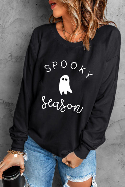 Round Neck Long Sleeve SPOOKY SEASON Graphic Sweatshirt