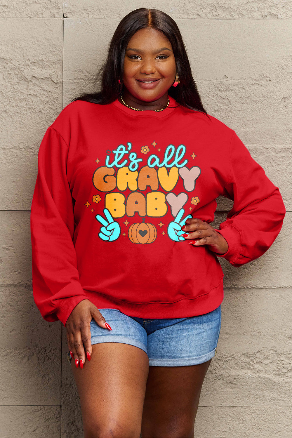 Simply Love Full Size IT'S ALL GRAVY BABY Long Sleeve Sweatshirt