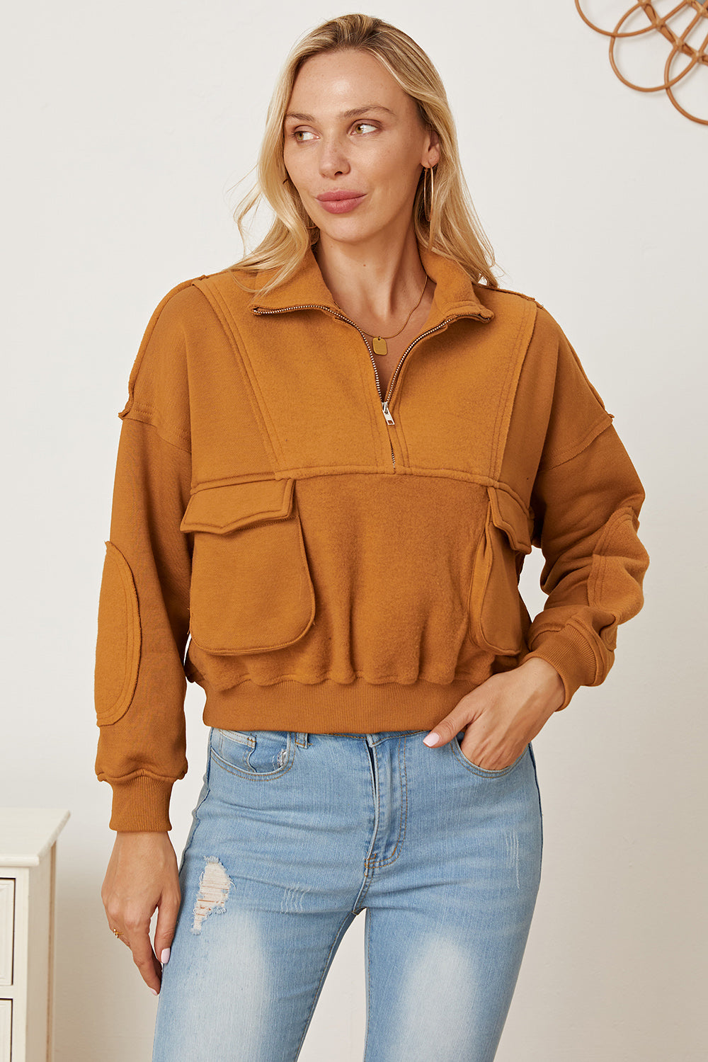 MeiMei Half Zip Long Sleeve Sweatshirt with Pockets