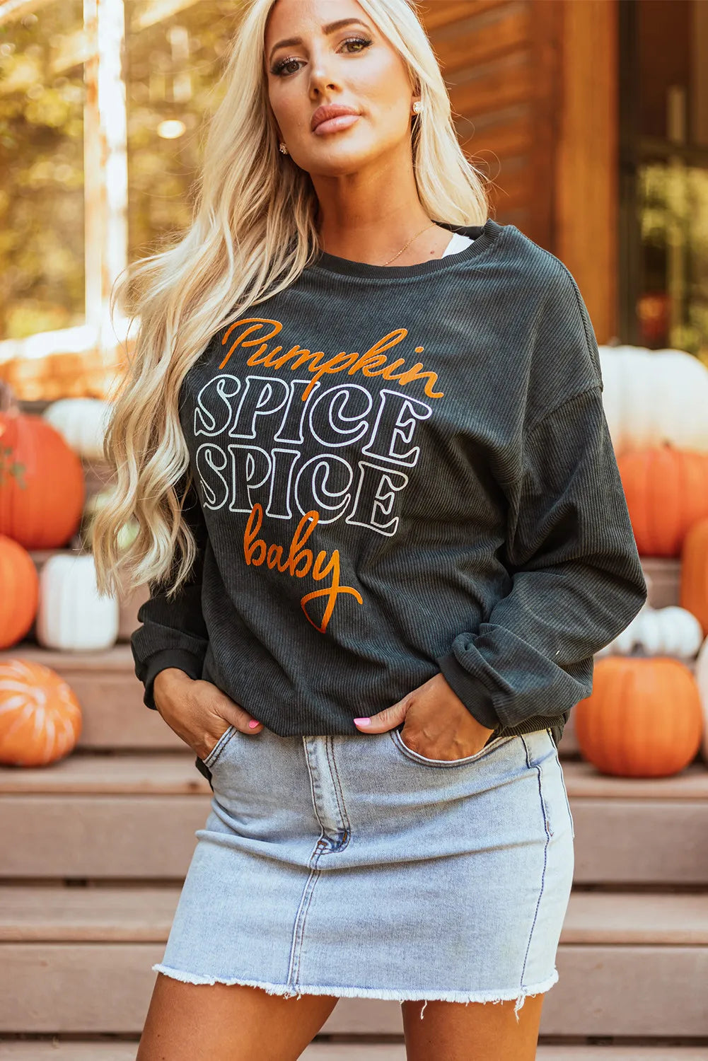 Letter Graphic Round Neck Long Sleeve Sweatshirt