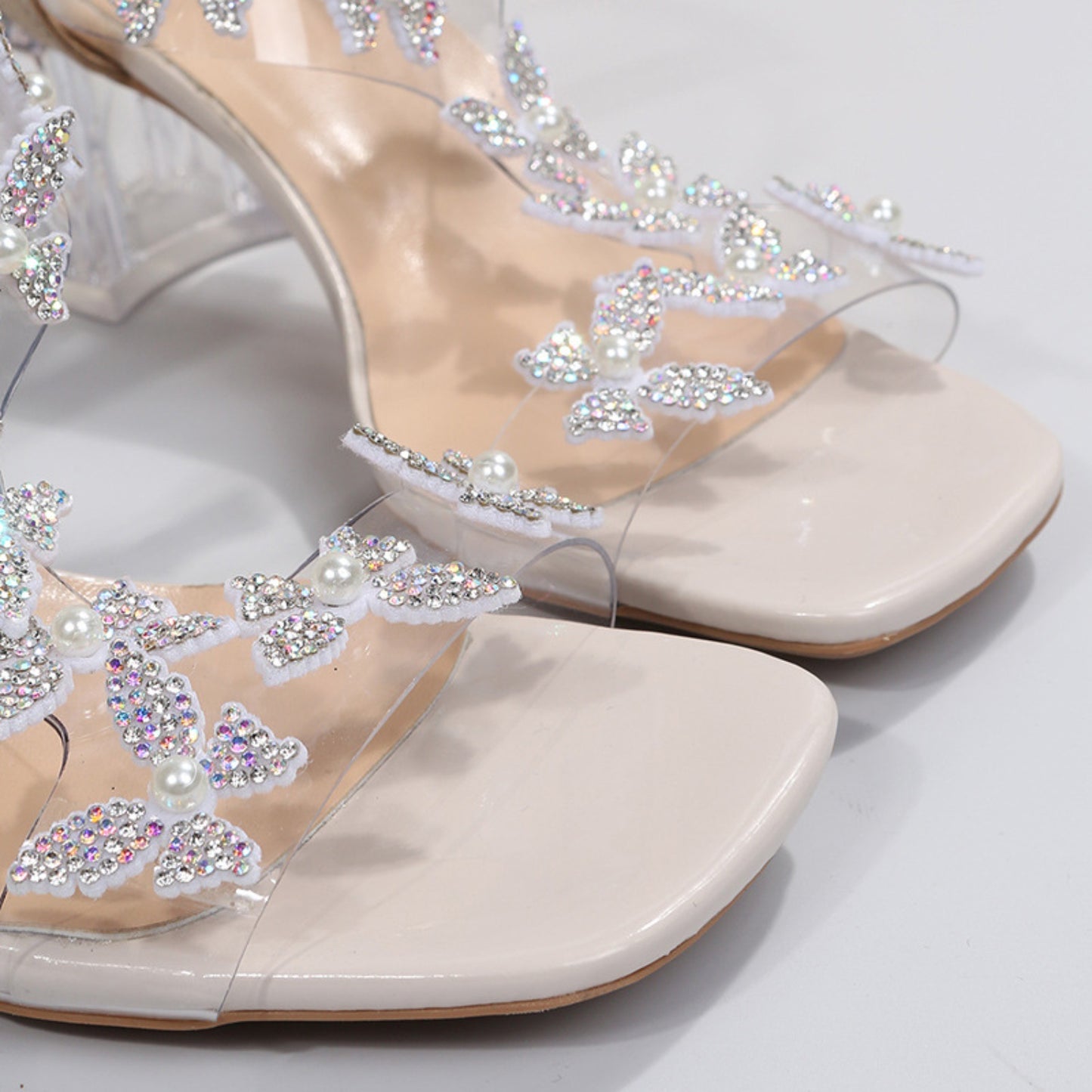 Butterfly Detail Open Toe Mid Heel Sandals