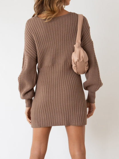 Surplice Neck Long Sleeve Sweater Dress