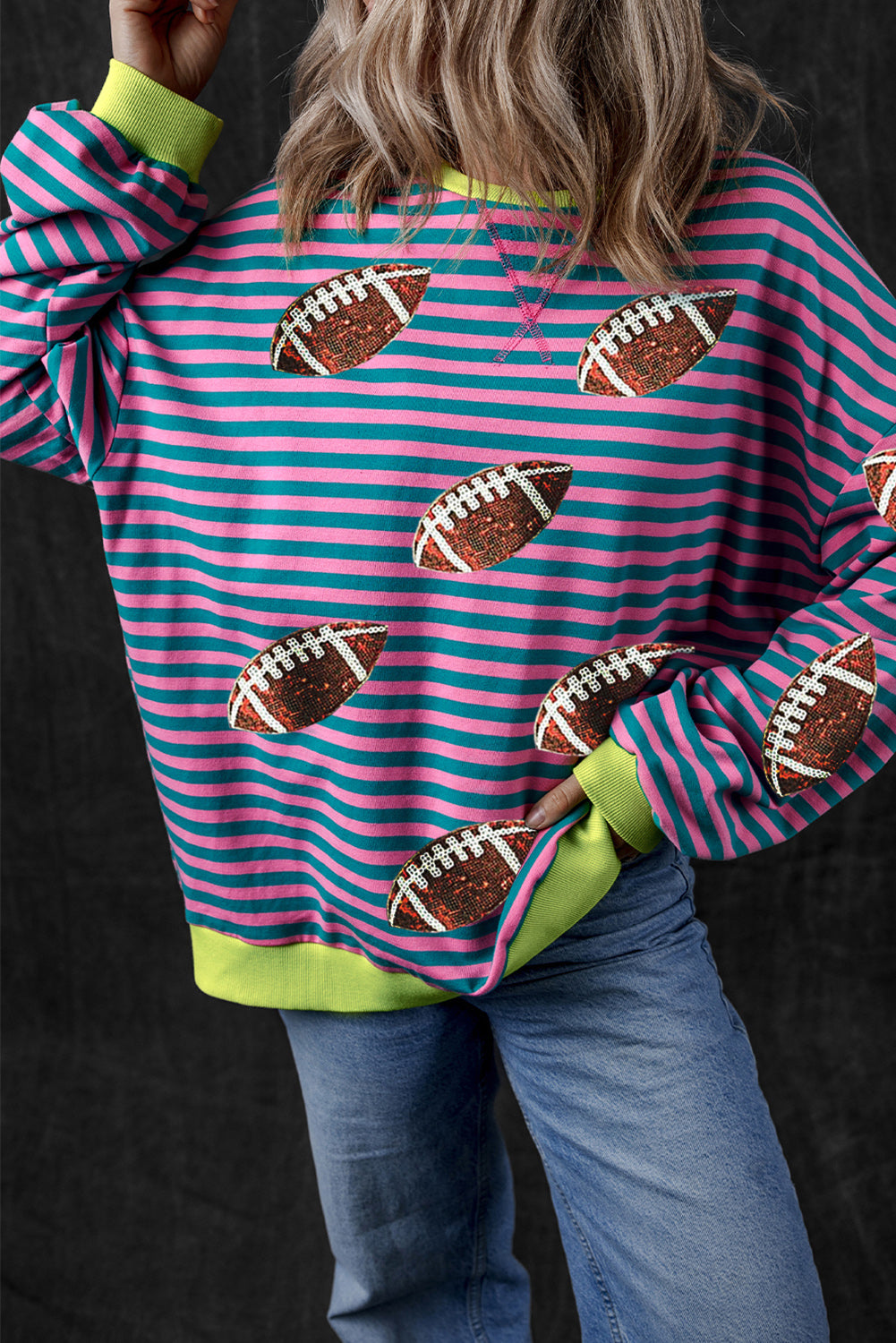 Striped Football Long Sleeve Sweatshirt