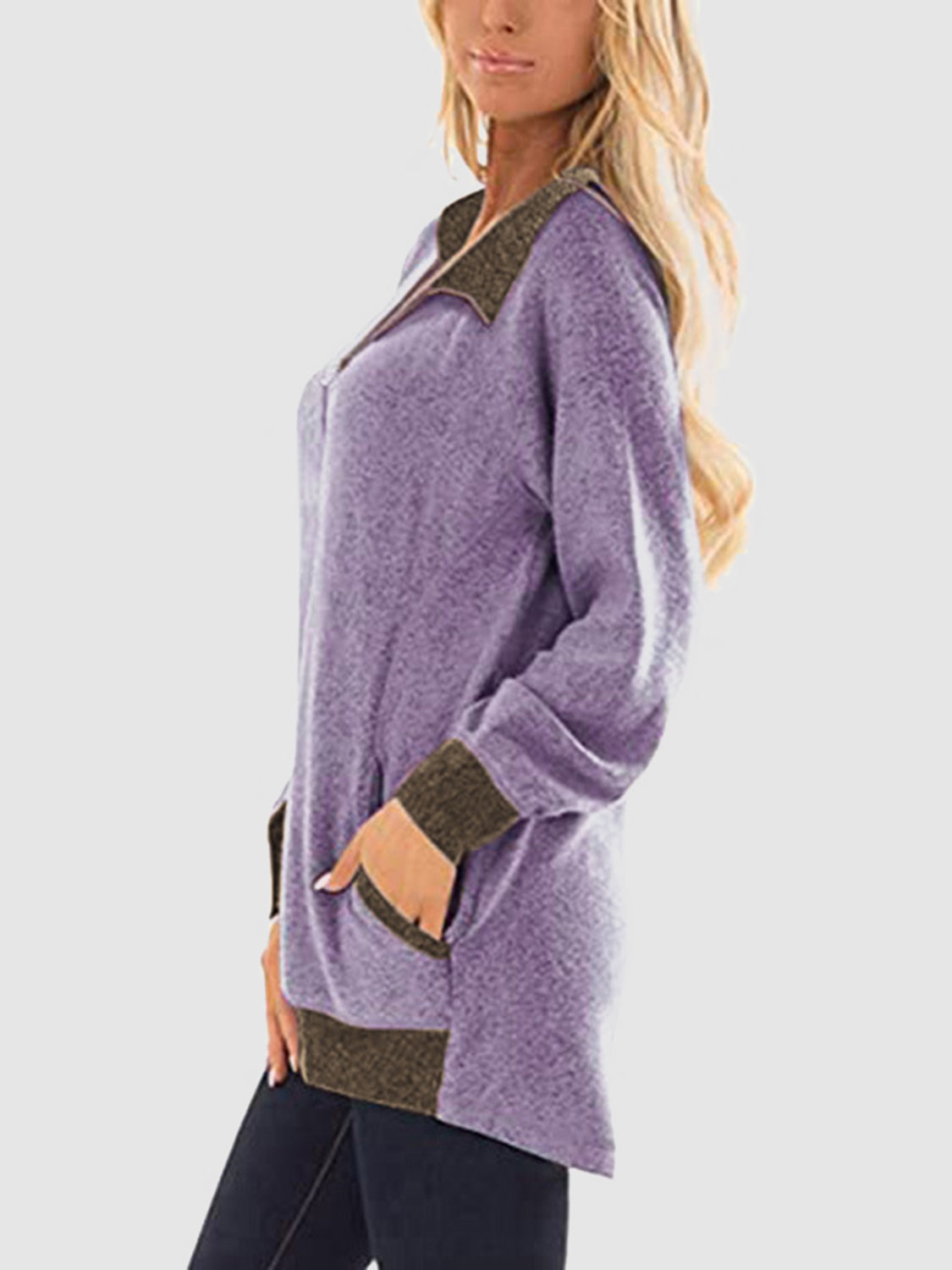 Contrast Half Zip Sweatshirt with Pockets