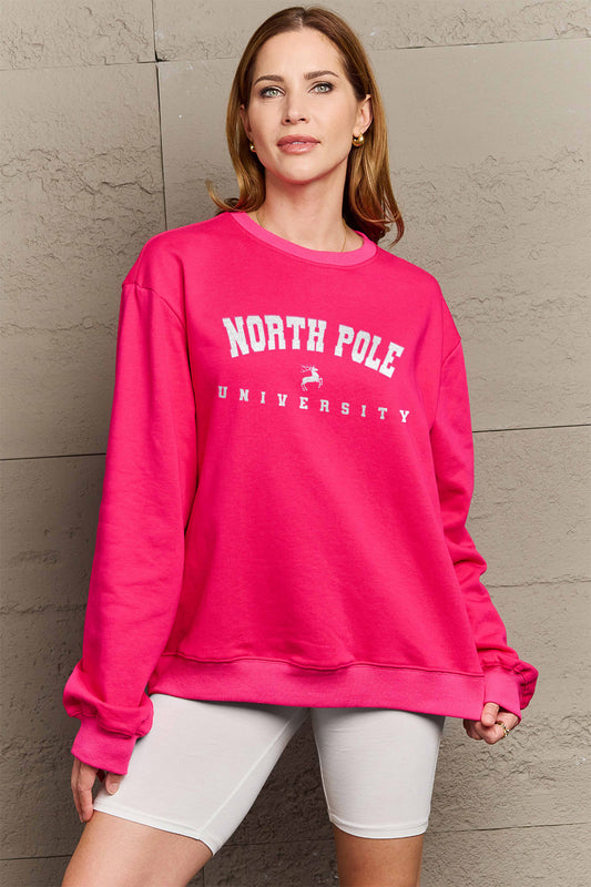 Simply Love Full Size NORTH POLE UNIVERSITY Graphic Sweatshirt