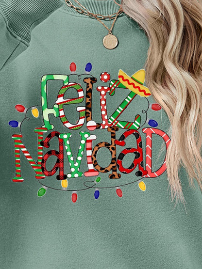 FELIZ NAVIDAD Round Neck Drop Shoulder Sweatshirt