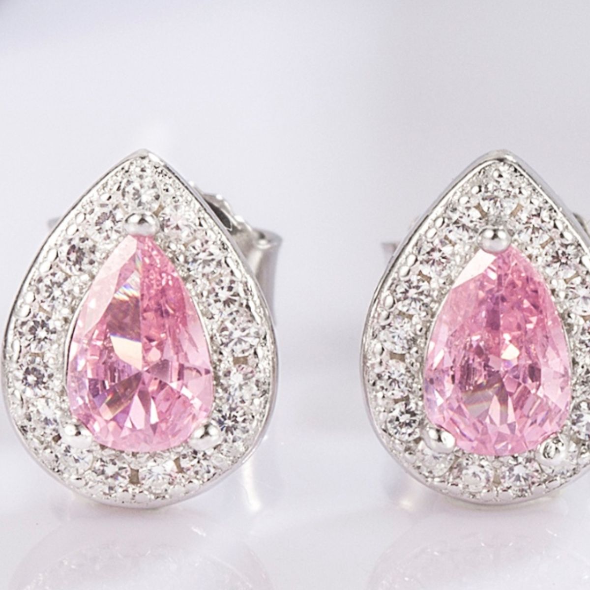 925 Sterling Silver Rhinestone Zircon Teardrop Shape Earrings