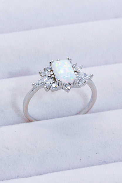 925 Sterling Silver Zircon and Opal Ring