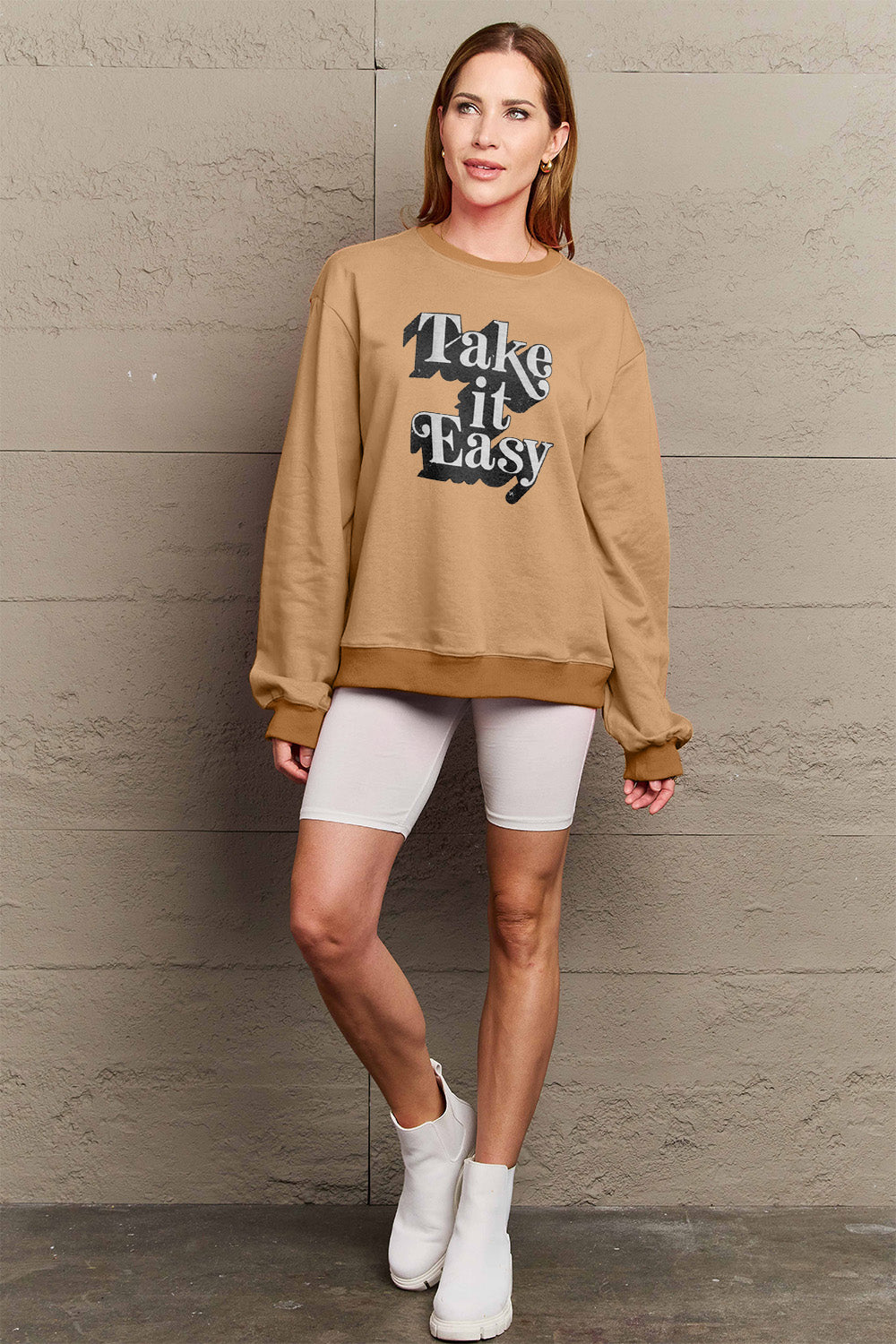 Simply Love Full Size TAKE IT EASY Graphic Sweatshirt