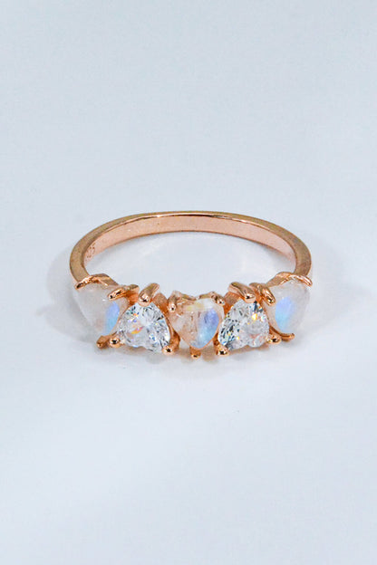 Moonstone and Zircon Heart Ring