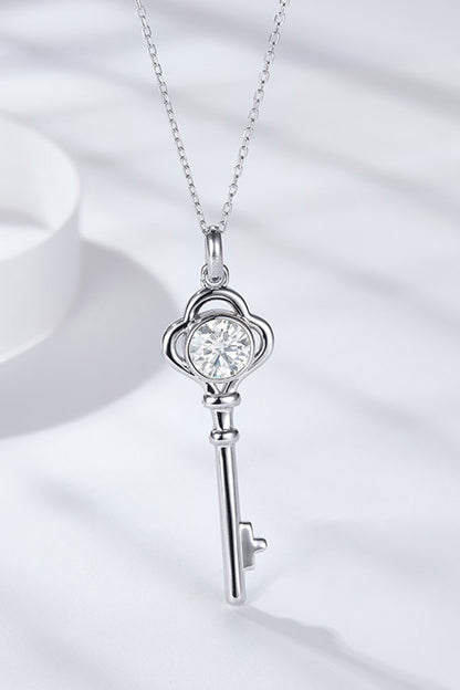 925 Sterling Silver 1 Carat Moissanite Key Pendant Necklace