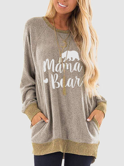 Graphic Round Neck Sweatshirt with Pockets