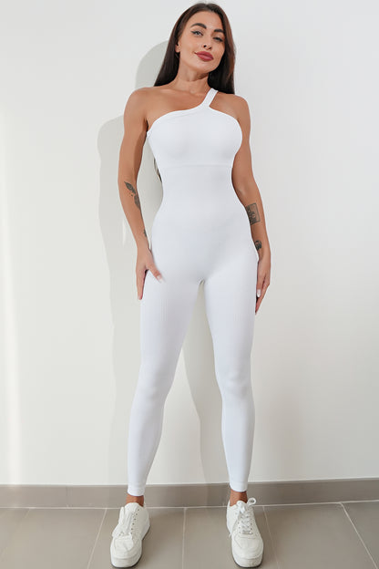 Asymmetrical Neck Wide Strap Active Jumpsuit