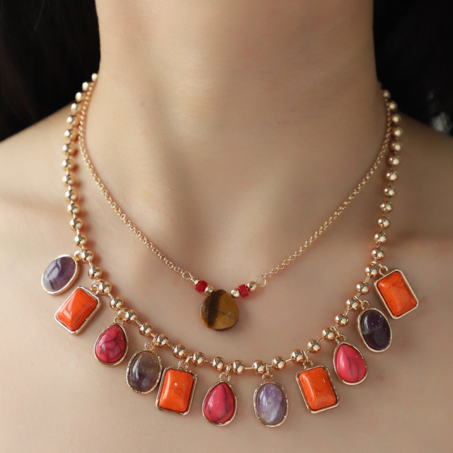 Geometric Alloy Double-Layered Necklace