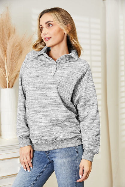 Ninexis Full Size Quarter-Button Collared Sweatshirt