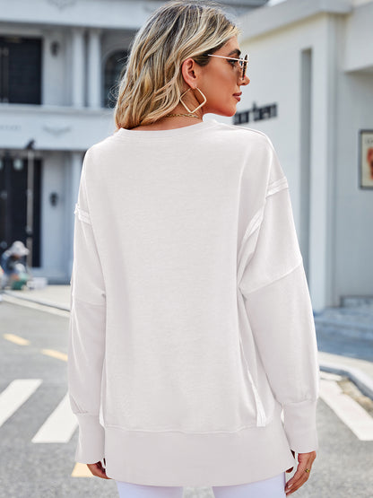 Lovelet Exposed Seam High-Low Round Neck Sweatshirt