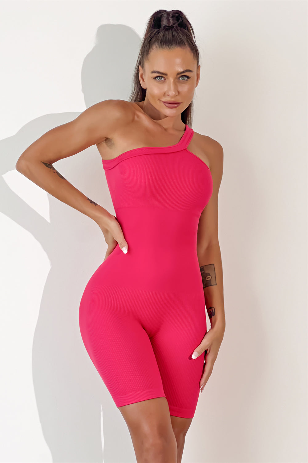 Asymmetrical Neck Wide Strap Active Romper