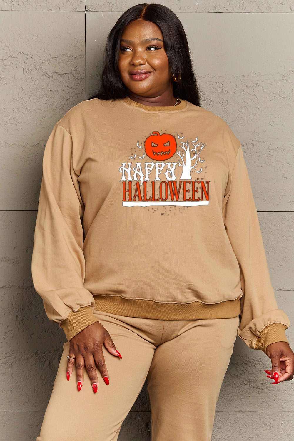 Simply Love Full Size HAPPY HALLOWEEN Graphic Sweatshirt