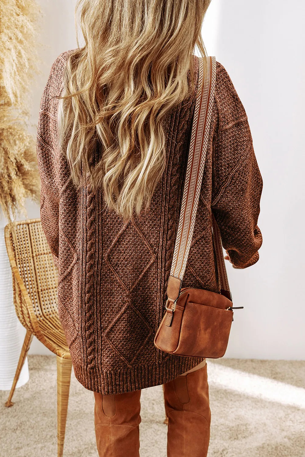 Cable-Knit Round Neck Sweater Dress