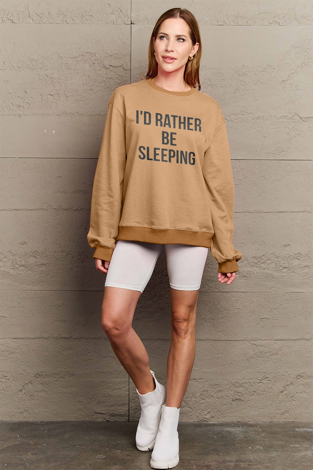 Simply Love Full Size I'D RATHER BE SLEEPING Round Neck Sweatshirt