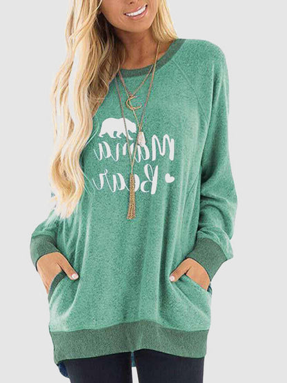 Graphic Round Neck Sweatshirt with Pockets