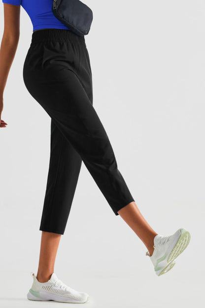 Elastic Waist Cropped Sports Pants