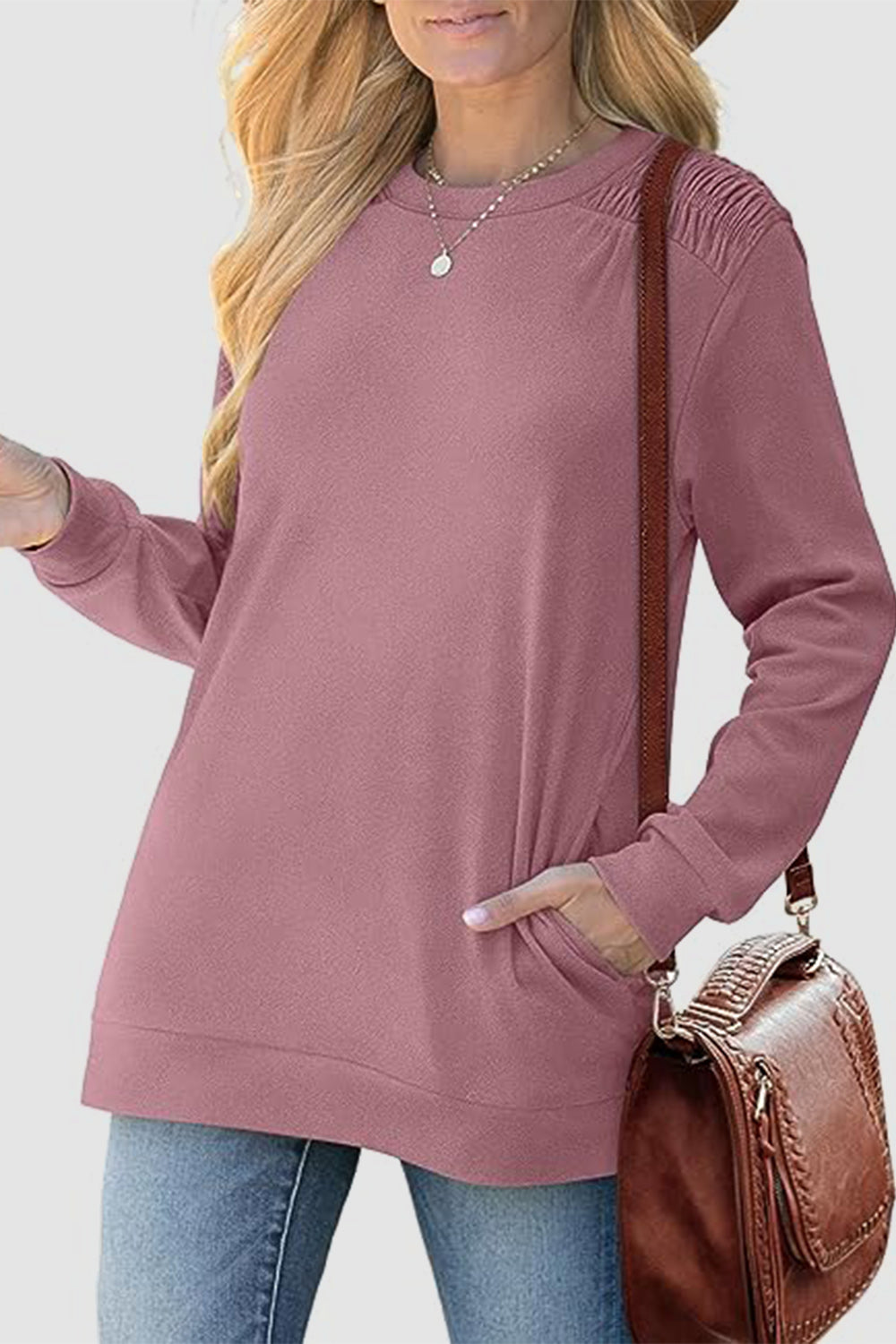 Ruched Round Neck Sweatshirt