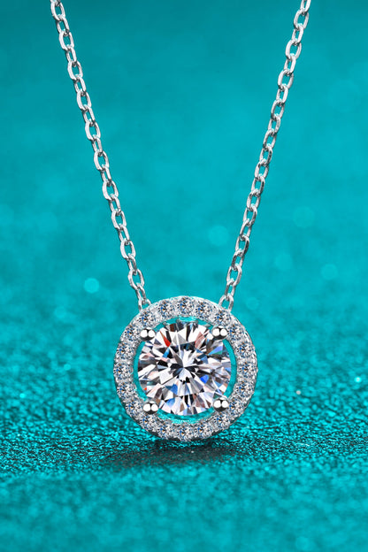 1 Carat Moissanite Round Pendant Chain Necklace