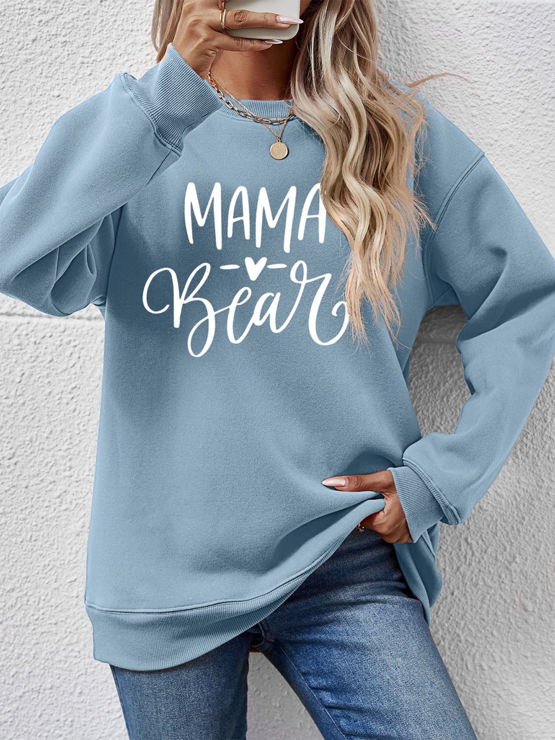 Letter Graphic Round Neck Long Sleeve Sweatshirt