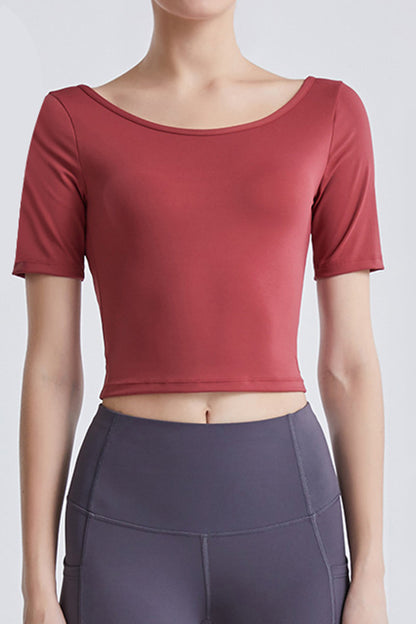 Cutout Backless Round Neck Active T-Shirt