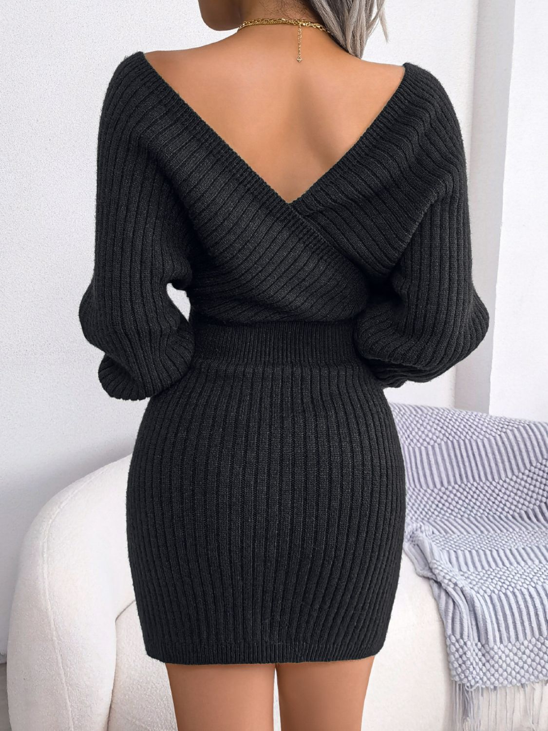 Rib-Knit Dolman Sleeve Sweater Dress