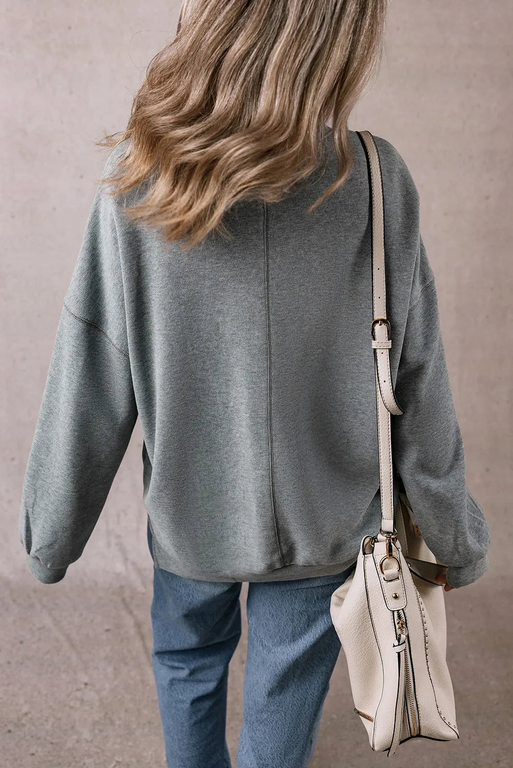 Slit Round Neck Long Sleeve Sweatshirt