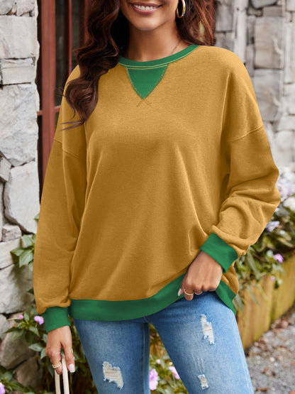 Lovelet Contrast Round Neck Long Sleeve Sweatshirt