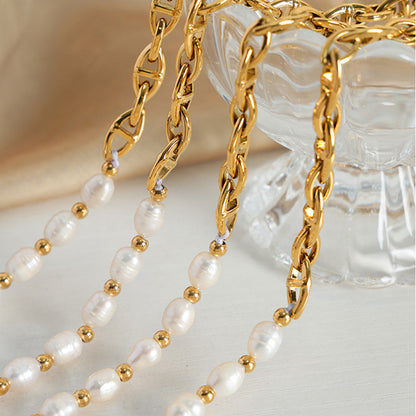 Half Pearl Detail 18K Gold-Plated Necklace