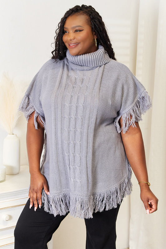 Justin Taylor Turtle Neck Fringe Poncho