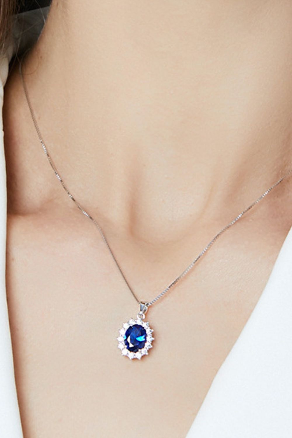 Synthetic Sapphire Pendant 925 Sterling Silver Necklace