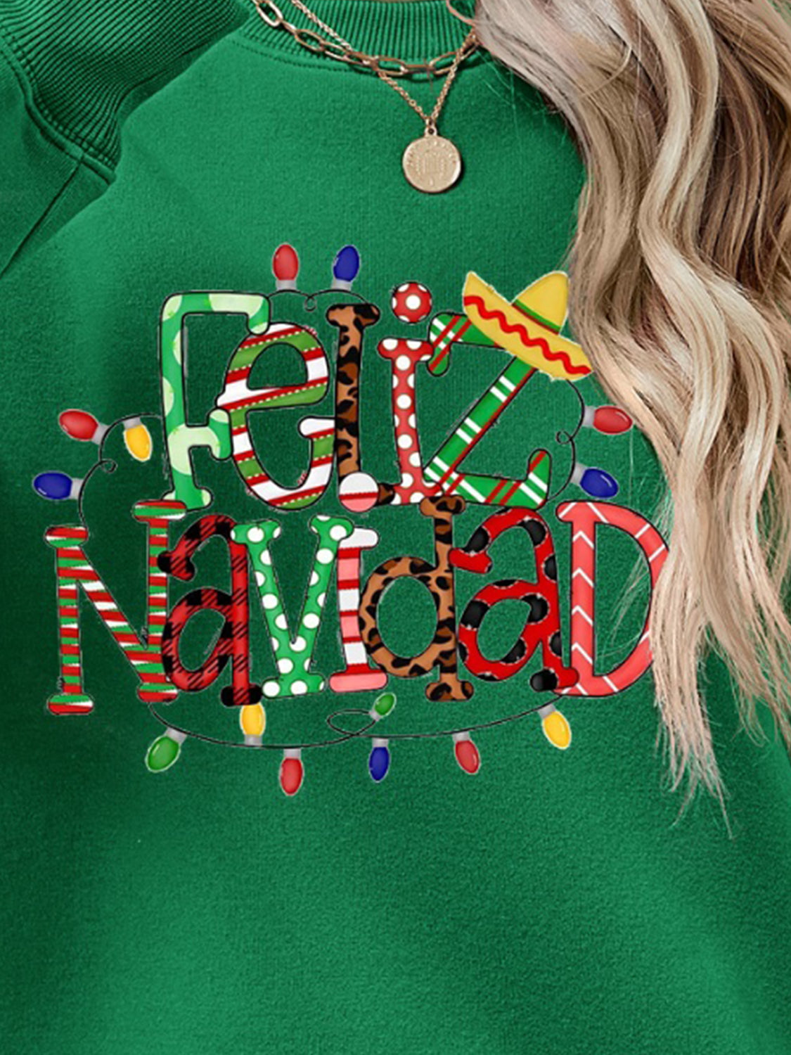 FELIZ NAVIDAD Round Neck Drop Shoulder Sweatshirt