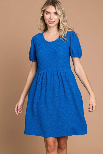 Culture Code Texture Round Neck Short Sleeve Dress with Pockets