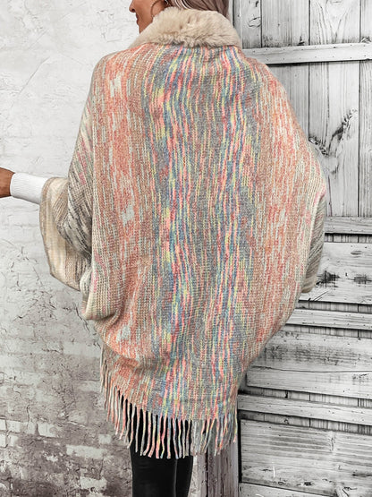 Open Front Fringe Hem Poncho