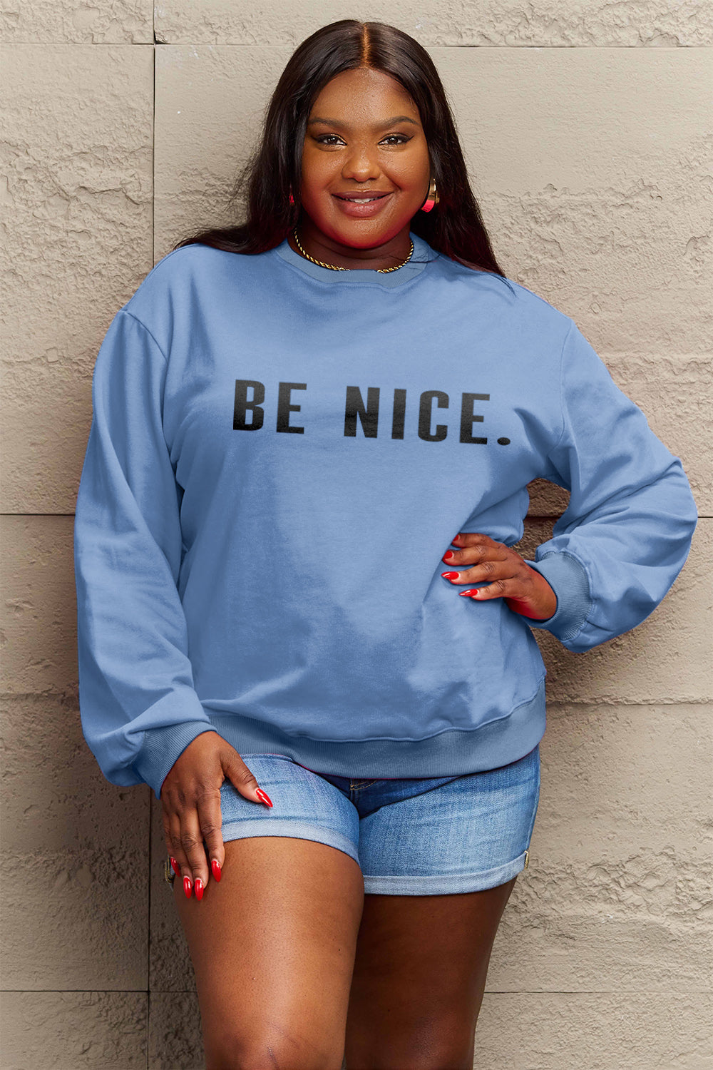 Simply Love Full Size BE NICE Graphic Sweatshirt