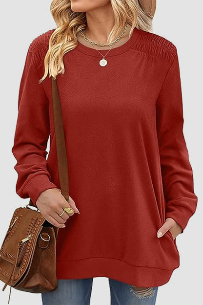 Ruched Round Neck Sweatshirt