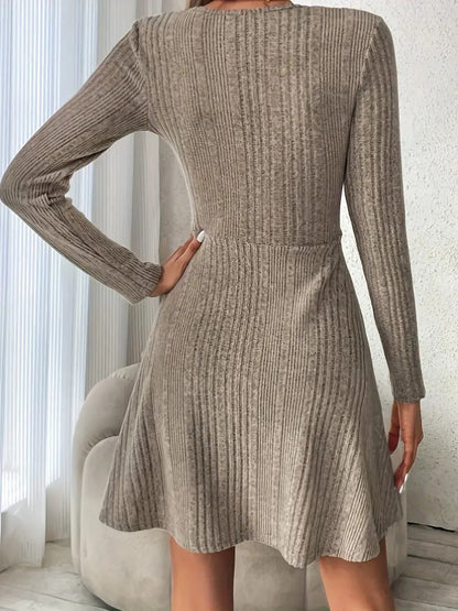 Ribbed Scoop Neck Long Sleeve Sweater Dress