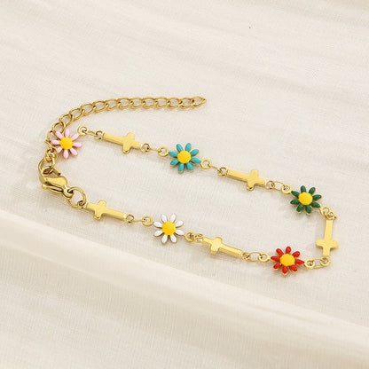 Flower & Cross Stainless Steel Bracelet